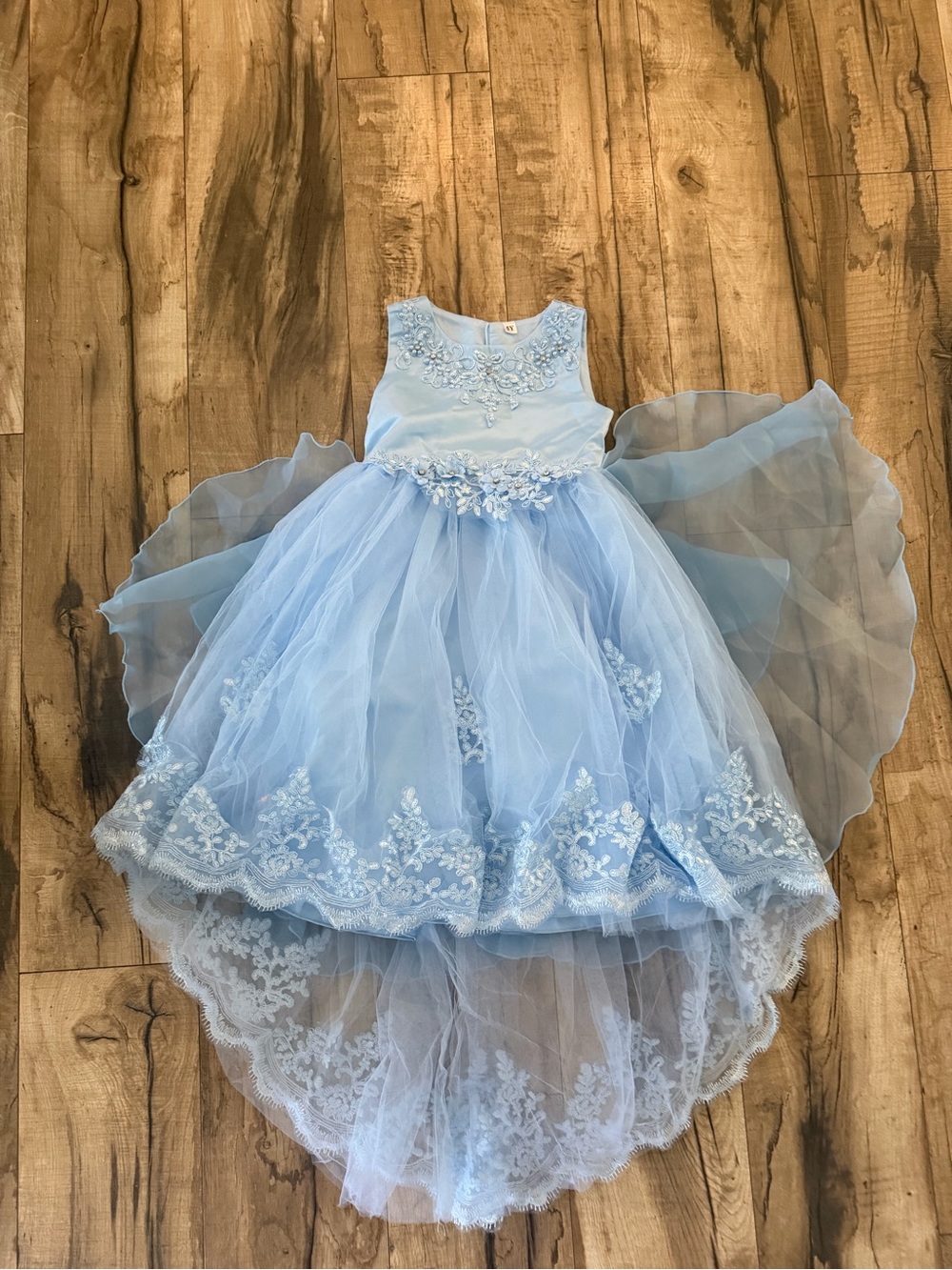 Party Ready Light Blue Floral Tulle Dress for Girls